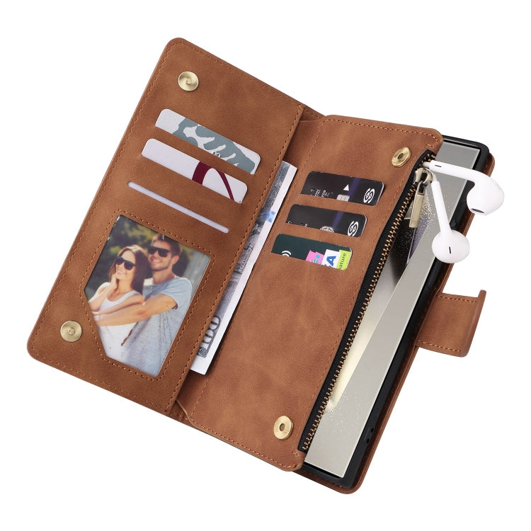 For Samsung Galaxy S25 Ultra 5G Multifunctional Frosted Zipper Wallet Leather Phone Case(Brown) - Galaxy S25 Ultra 5G Cases by PMC Jewellery | Online Shopping South Africa | PMC Jewellery | Buy Now Pay Later Mobicred