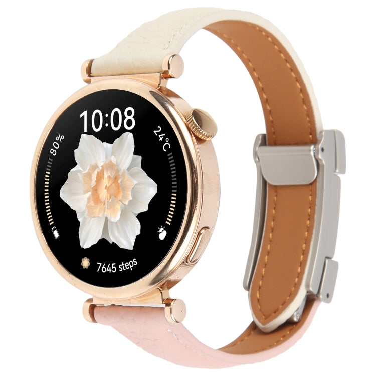 18mm Universal Slim Magnetic Buckle Genuine Leather Watch Band(Pink Beige) - 18mm Bands by PMc TechLife | Online Shopping South Africa | PMc TechLife | Buy Now Pay Later Mobicred