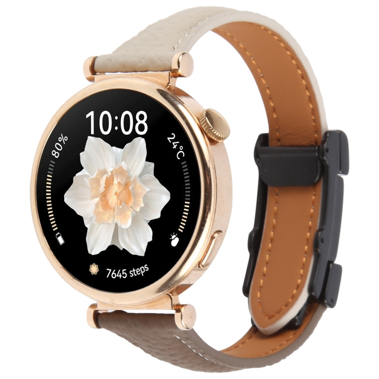 18mm Universal Slim Magnetic Buckle Genuine Leather Watch Band(Dark Brown Light Grey) - 18mm Bands by PMc TechLife | Online Shopping South Africa | PMc TechLife | Buy Now Pay Later Mobicred