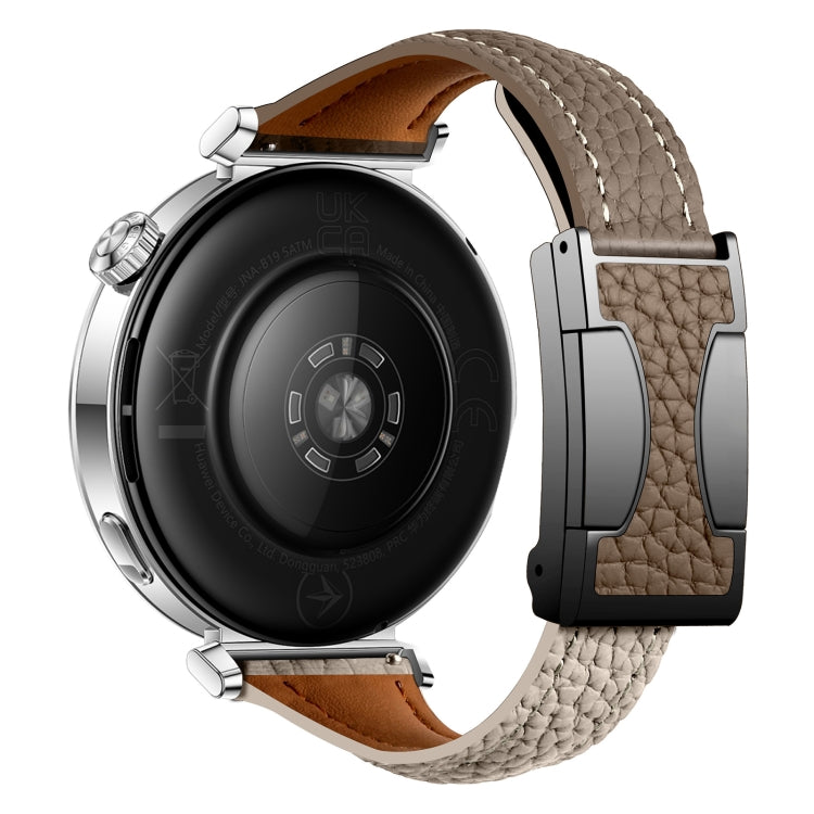 18mm Universal Slim Magnetic Buckle Genuine Leather Watch Band(Dark Brown Light Grey) - 18mm Bands by PMc TechLife | Online Shopping South Africa | PMc TechLife | Buy Now Pay Later Mobicred