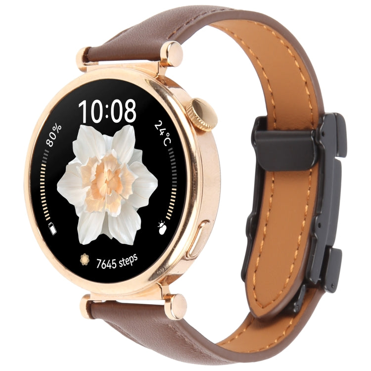 18mm Universal Slim Magnetic Buckle Genuine Leather Watch Band(Plain Weave Dark Coffee) - free shipping - PMc TechLife - Order now!