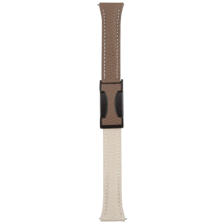 20mm Universal Slim Magnetic Buckle Genuine Leather Watch Band(Dark Brown Light Grey) - 20mm Bands by PMc TechLife | Online Shopping South Africa | PMc TechLife | Buy Now Pay Later Mobicred