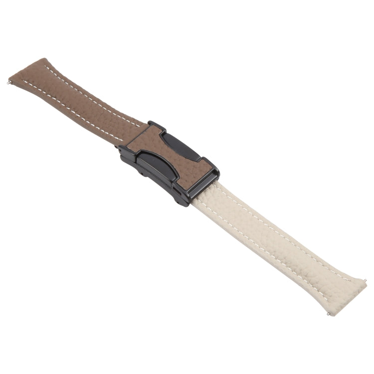 20mm Universal Slim Magnetic Buckle Genuine Leather Watch Band(Dark Brown Light Grey) - 20mm Bands by PMc TechLife | Online Shopping South Africa | PMc TechLife | Buy Now Pay Later Mobicred
