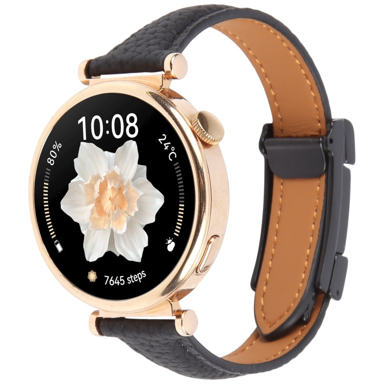 20mm Universal Slim Magnetic Buckle Genuine Leather Watch Band(Black) - free shipping - PMc TechLife - Order now!