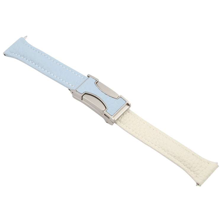 20mm Universal Slim Magnetic Buckle Genuine Leather Watch Band(Blue Beige) - free shipping - PMc TechLife - Order now!