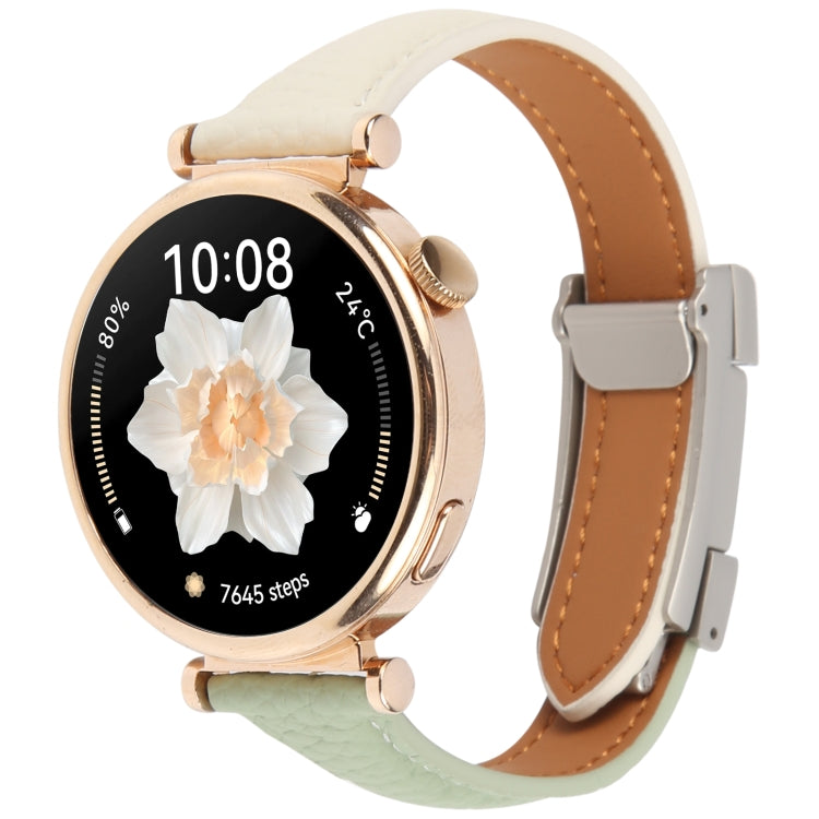 20mm Universal Slim Magnetic Buckle Genuine Leather Watch Band(Green Beige) - free shipping - PMc TechLife - Order now!