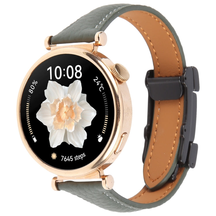 20mm Universal Slim Magnetic Buckle Genuine Leather Watch Band(Dark Green) - free shipping - PMc TechLife - Order now!