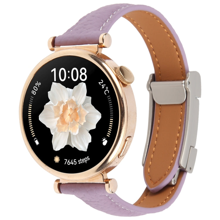 20mm Universal Slim Magnetic Buckle Genuine Leather Watch Band(Purple) - free shipping - PMc TechLife - Order now!