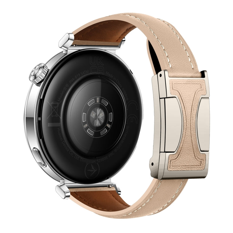 20mm Universal Slim Magnetic Buckle Genuine Leather Watch Band(Plain Weave Apricot) - 20mm Bands by PMc TechLife | Online Shopping South Africa | PMc TechLife | Buy Now Pay Later Mobicred