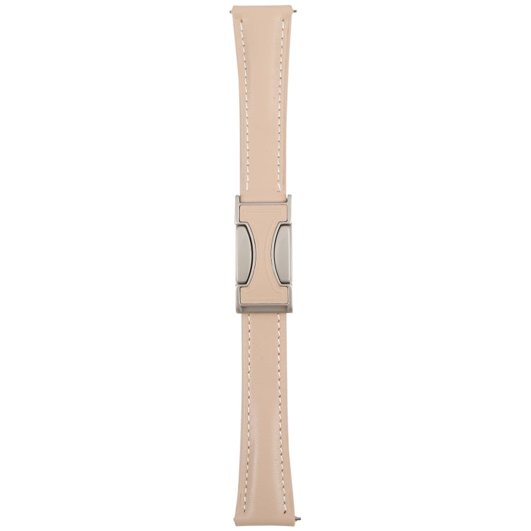 20mm Universal Slim Magnetic Buckle Genuine Leather Watch Band(Plain Weave Apricot) - 20mm Bands by PMc TechLife | Online Shopping South Africa | PMc TechLife | Buy Now Pay Later Mobicred
