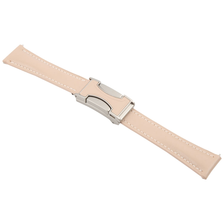 20mm Universal Slim Magnetic Buckle Genuine Leather Watch Band(Plain Weave Apricot) - 20mm Bands by PMc TechLife | Online Shopping South Africa | PMc TechLife | Buy Now Pay Later Mobicred