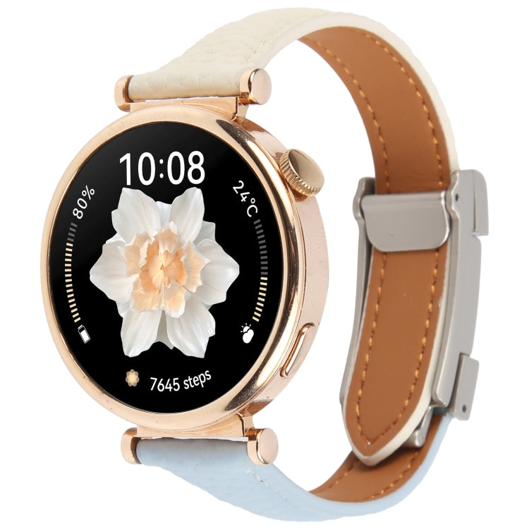 22mm Universal Slim Magnetic Buckle Genuine Leather Watch Band(Blue Beige) - free shipping - PMc TechLife - Order now!