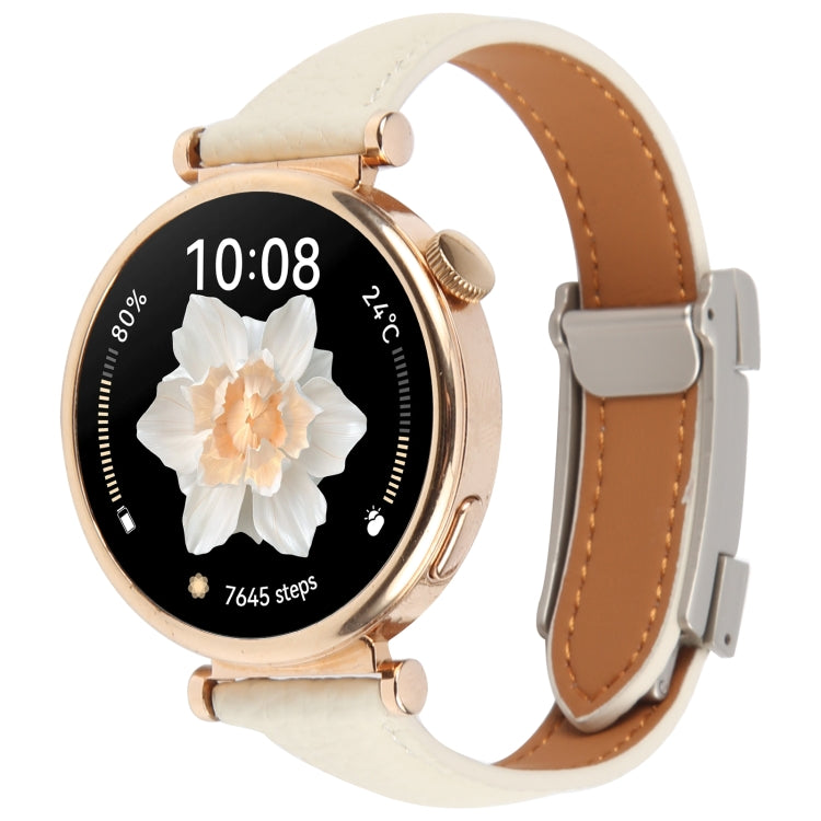 22mm Universal Slim Magnetic Buckle Genuine Leather Watch Band(Beige) - free shipping - PMc TechLife - Order now!