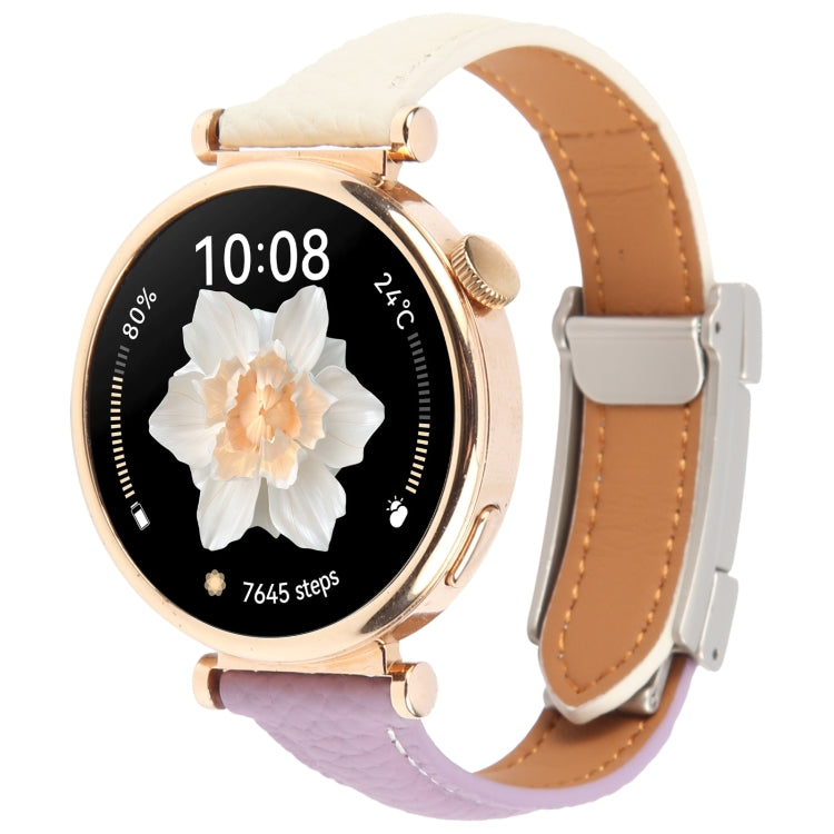 22mm Universal Slim Magnetic Buckle Genuine Leather Watch Band(Purple Beige) - free shipping - PMc TechLife - Order now!