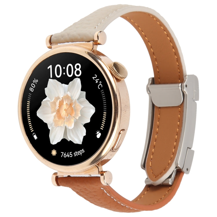 22mm Universal Slim Magnetic Buckle Genuine Leather Watch Band(Brown Light Grey) - free shipping - PMc TechLife - Order now!