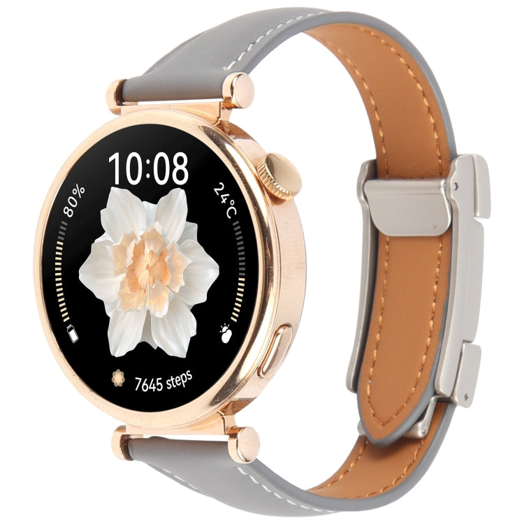 22mm Universal Slim Magnetic Buckle Genuine Leather Watch Band(Plain Weave Grey) - free shipping - PMc TechLife - Order now!