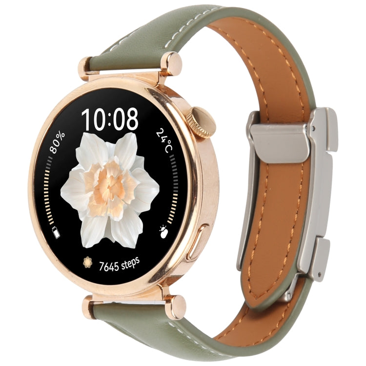 22mm Universal Slim Magnetic Buckle Genuine Leather Watch Band(Plain Weave Green) - free shipping - PMc TechLife - Order now!