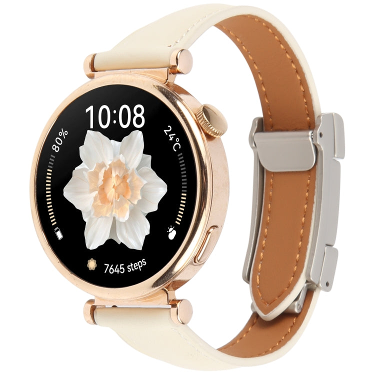 22mm Universal Slim Magnetic Buckle Genuine Leather Watch Band(Plain Weave Beige) - free shipping - PMc TechLife - Order now!