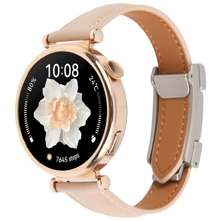 22mm Universal Slim Magnetic Buckle Genuine Leather Watch Band(Plain Weave Apricot) - free shipping - PMc TechLife - Order now!