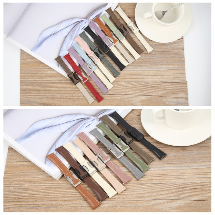 18mm Universal Slim Magnetic Buckle Genuine Leather Watch Band(Plain Weave Beige) - free shipping - PMc TechLife - Order now!