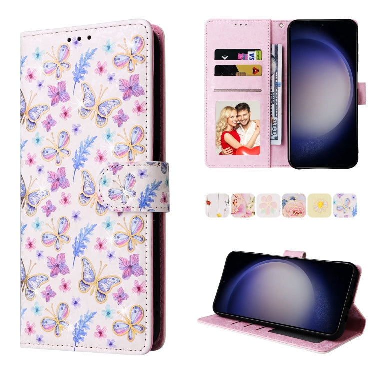 For Samsung Galaxy S25 5G Bronzing Painting RFID Leather Phone Case(Pansies) - Galaxy S25 5G Cases by PMC Jewellery | Online Shopping South Africa | PMC Jewellery | Buy Now Pay Later Mobicred