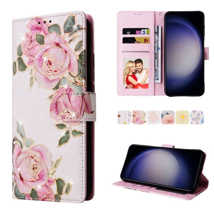 For Samsung Galaxy S25 5G Bronzing Painting RFID Leather Phone Case(Rose Flower) - Galaxy S25 5G Cases by PMC Jewellery | Online Shopping South Africa | PMC Jewellery | Buy Now Pay Later Mobicred