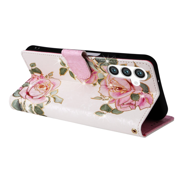 For Samsung Galaxy S25 5G Bronzing Painting RFID Leather Phone Case(Rose Flower) - Galaxy S25 5G Cases by PMC Jewellery | Online Shopping South Africa | PMC Jewellery | Buy Now Pay Later Mobicred