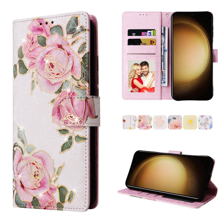 For Samsung Galaxy S25+ 5G Bronzing Painting RFID Leather Phone Case(Rose Flower) - Galaxy S25+ 5G Cases by PMC Jewellery | Online Shopping South Africa | PMC Jewellery | Buy Now Pay Later Mobicred