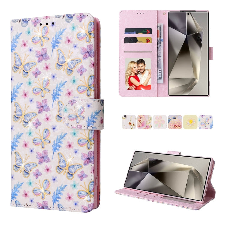 For Samsung Galaxy S25 Ultra 5G Bronzing Painting RFID Leather Phone Case(Pansies) - Galaxy S25 Ultra 5G Cases by PMC Jewellery | Online Shopping South Africa | PMC Jewellery | Buy Now Pay Later Mobicred