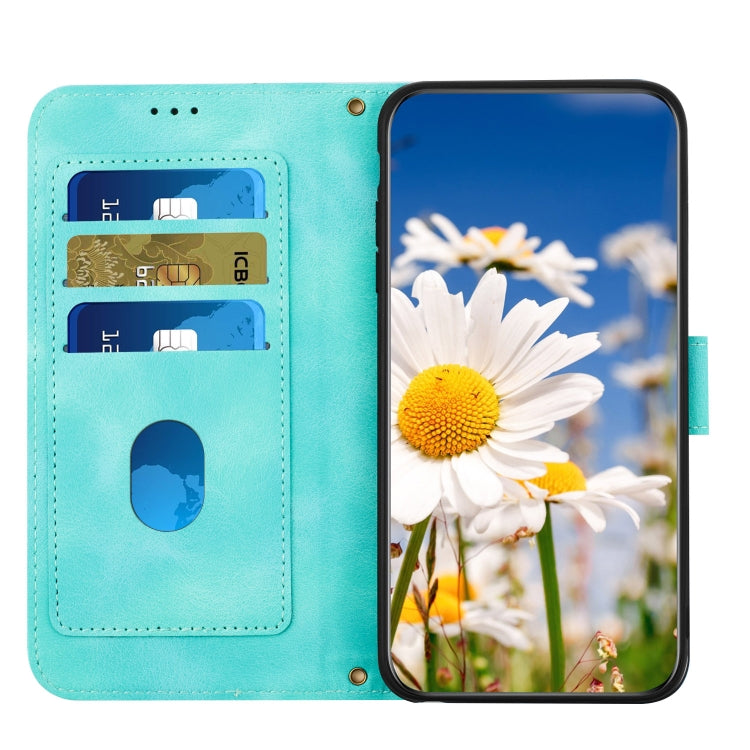 For Samsung Galaxy S25 5G Floral Pattern Leather Phone Case with Lanyard(Green) - Galaxy S25 5G Cases by PMC Jewellery | Online Shopping South Africa | PMC Jewellery | Buy Now Pay Later Mobicred