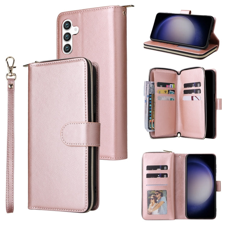 For Samsung Galaxy S25 5G 9-Card Slots Zipper Wallet Bag Leather Phone Case(Rose Gold) - Galaxy S25 5G Cases by PMC TechLife | Online Shopping South Africa | PMC TechLife | Buy Now Pay Later Mobicred