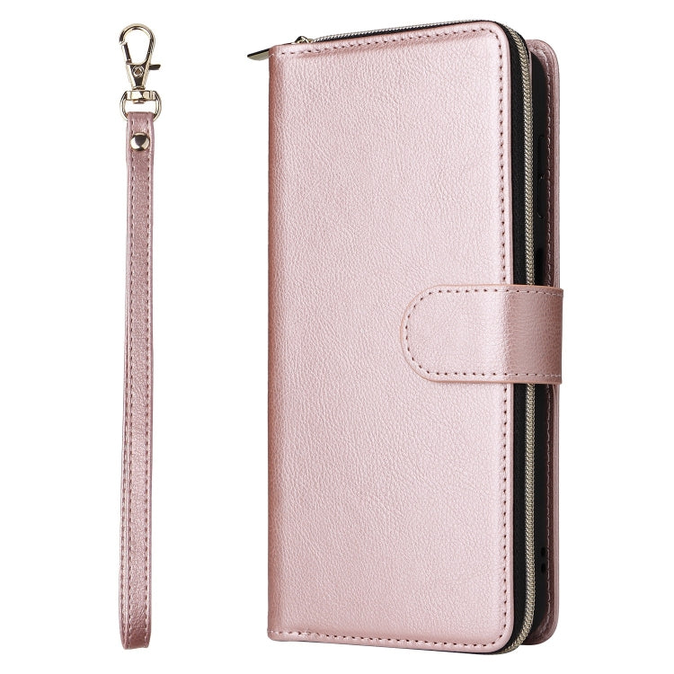 For Samsung Galaxy S25 5G 9-Card Slots Zipper Wallet Bag Leather Phone Case(Rose Gold) - Galaxy S25 5G Cases by PMC TechLife | Online Shopping South Africa | PMC TechLife | Buy Now Pay Later Mobicred