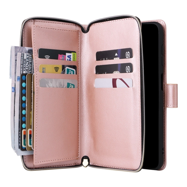 For Samsung Galaxy S25 5G 9-Card Slots Zipper Wallet Bag Leather Phone Case(Rose Gold) - Galaxy S25 5G Cases by PMC TechLife | Online Shopping South Africa | PMC TechLife | Buy Now Pay Later Mobicred