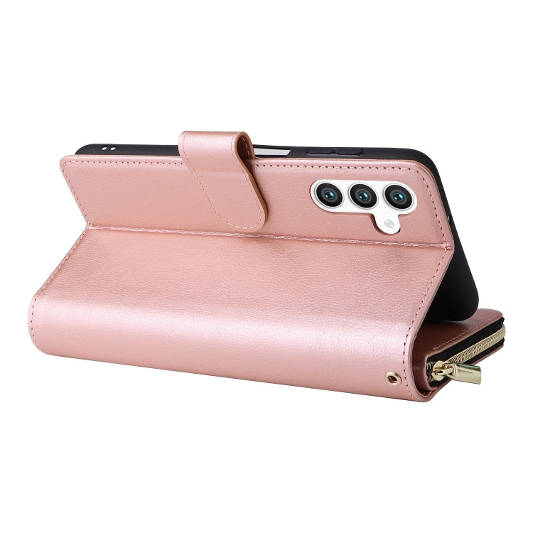 For Samsung Galaxy S25 5G 9-Card Slots Zipper Wallet Bag Leather Phone Case(Rose Gold) - Galaxy S25 5G Cases by PMC TechLife | Online Shopping South Africa | PMC TechLife | Buy Now Pay Later Mobicred