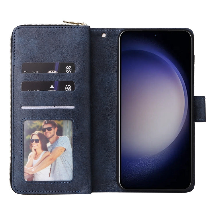 For Samsung Galaxy S25 5G 9-Card Slots Zipper Wallet Bag Leather Phone Case(Blue) - Galaxy S25 5G Cases by PMC TechLife | Online Shopping South Africa | PMC TechLife | Buy Now Pay Later Mobicred