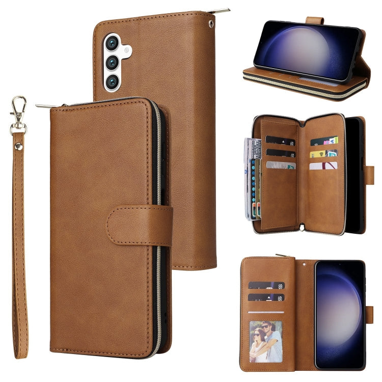For Samsung Galaxy S25 5G 9-Card Slots Zipper Wallet Bag Leather Phone Case(Brown) - Galaxy S25 5G Cases by PMC TechLife | Online Shopping South Africa | PMC TechLife | Buy Now Pay Later Mobicred