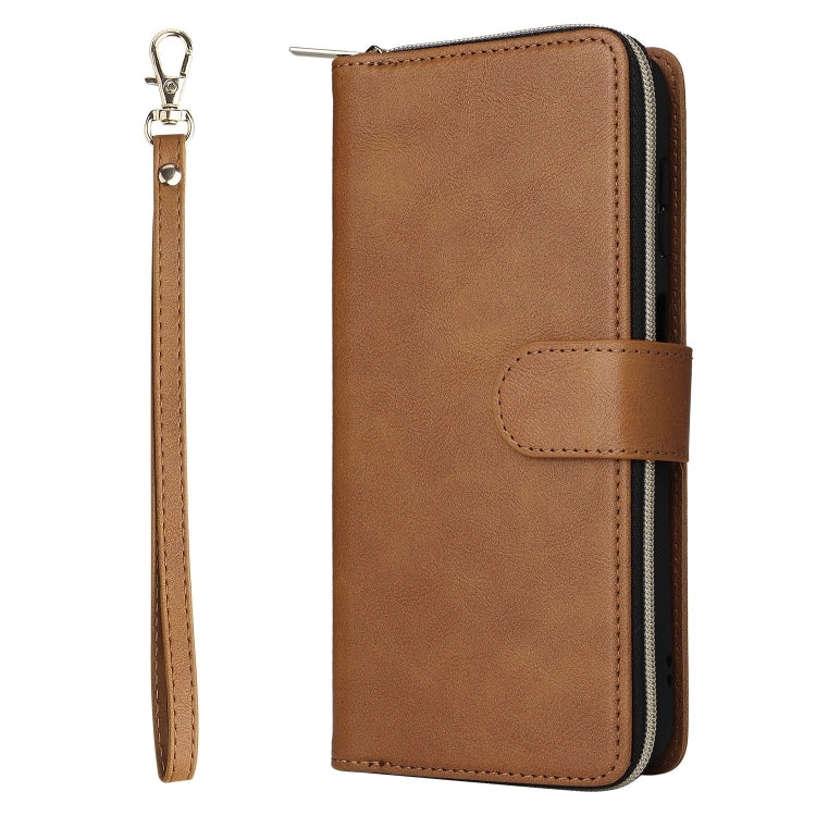 For Samsung Galaxy S25 5G 9-Card Slots Zipper Wallet Bag Leather Phone Case(Brown) - Galaxy S25 5G Cases by PMC TechLife | Online Shopping South Africa | PMC TechLife | Buy Now Pay Later Mobicred