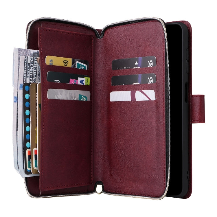 For Samsung Galaxy S25 5G 9-Card Slots Zipper Wallet Bag Leather Phone Case(Wine Red) - Galaxy S25 5G Cases by PMC TechLife | Online Shopping South Africa | PMC TechLife | Buy Now Pay Later Mobicred