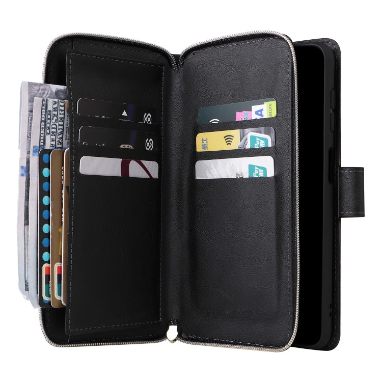 For Samsung Galaxy S25+ 5G 9-Card Slots Zipper Wallet Bag Leather Phone Case(Black) - Galaxy S25+ 5G Cases by PMC TechLife | Online Shopping South Africa | PMC TechLife | Buy Now Pay Later Mobicred