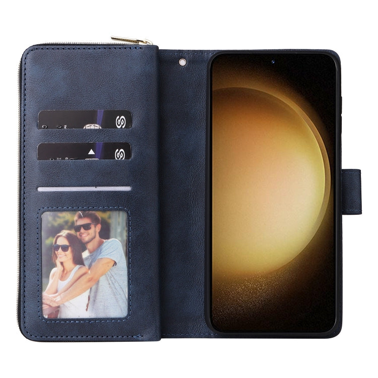 For Samsung Galaxy S25+ 5G 9-Card Slots Zipper Wallet Bag Leather Phone Case(Blue) - Galaxy S25+ 5G Cases by PMC TechLife | Online Shopping South Africa | PMC TechLife | Buy Now Pay Later Mobicred