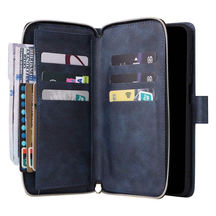 For Samsung Galaxy S25+ 5G 9-Card Slots Zipper Wallet Bag Leather Phone Case(Blue) - Galaxy S25+ 5G Cases by PMC TechLife | Online Shopping South Africa | PMC TechLife | Buy Now Pay Later Mobicred