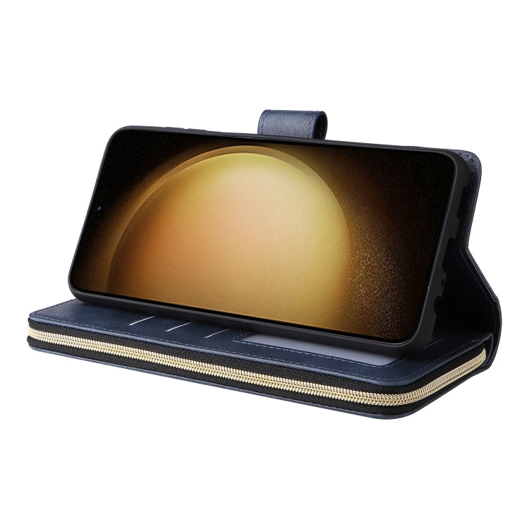 For Samsung Galaxy S25+ 5G 9-Card Slots Zipper Wallet Bag Leather Phone Case(Blue) - Galaxy S25+ 5G Cases by PMC TechLife | Online Shopping South Africa | PMC TechLife | Buy Now Pay Later Mobicred