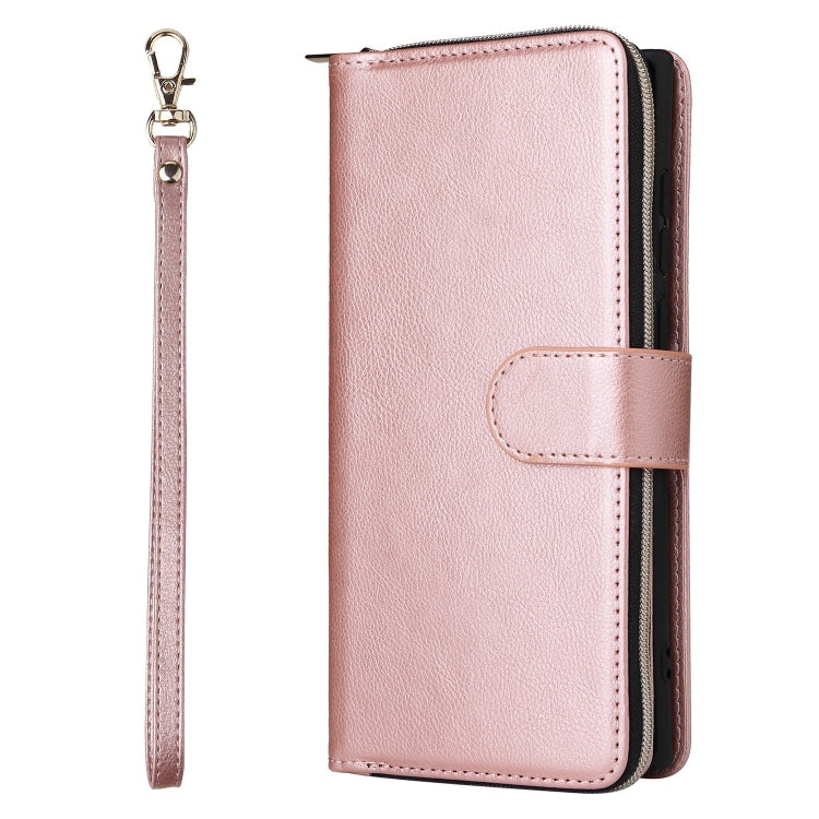 For Samsung Galaxy S25 Ultra 5G 9-Card Slots Zipper Wallet Bag Leather Phone Case(Rose Gold) - Galaxy S25 Ultra 5G Cases by PMC TechLife | Online Shopping South Africa | PMC TechLife | Buy Now Pay Later Mobicred