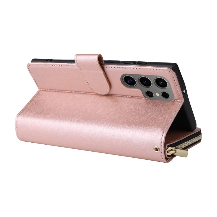 For Samsung Galaxy S25 Ultra 5G 9-Card Slots Zipper Wallet Bag Leather Phone Case(Rose Gold) - Galaxy S25 Ultra 5G Cases by PMC TechLife | Online Shopping South Africa | PMC TechLife | Buy Now Pay Later Mobicred