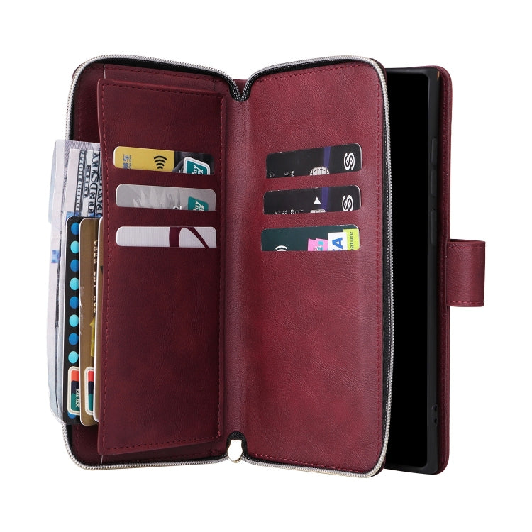 For Samsung Galaxy S25 Ultra 5G 9-Card Slots Zipper Wallet Bag Leather Phone Case(Wine Red) - Galaxy S25 Ultra 5G Cases by PMC TechLife | Online Shopping South Africa | PMC TechLife | Buy Now Pay Later Mobicred