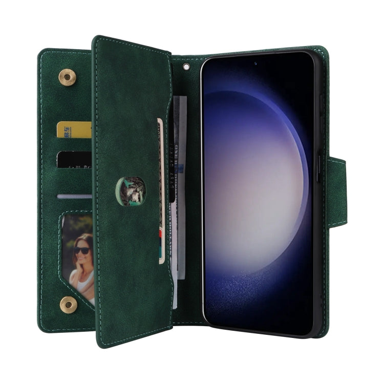 For Samsung Galaxy S25 5G Rivet Buckle 9 Cards Three Fold Leather Phone Case(Green) - Galaxy S25 5G Cases by PMC Jewellery | Online Shopping South Africa | PMC Jewellery | Buy Now Pay Later Mobicred