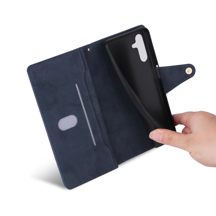 For Samsung Galaxy S25 5G Rivet Buckle 9 Cards Three Fold Leather Phone Case(Blue) - Galaxy S25 5G Cases by PMC Jewellery | Online Shopping South Africa | PMC Jewellery | Buy Now Pay Later Mobicred