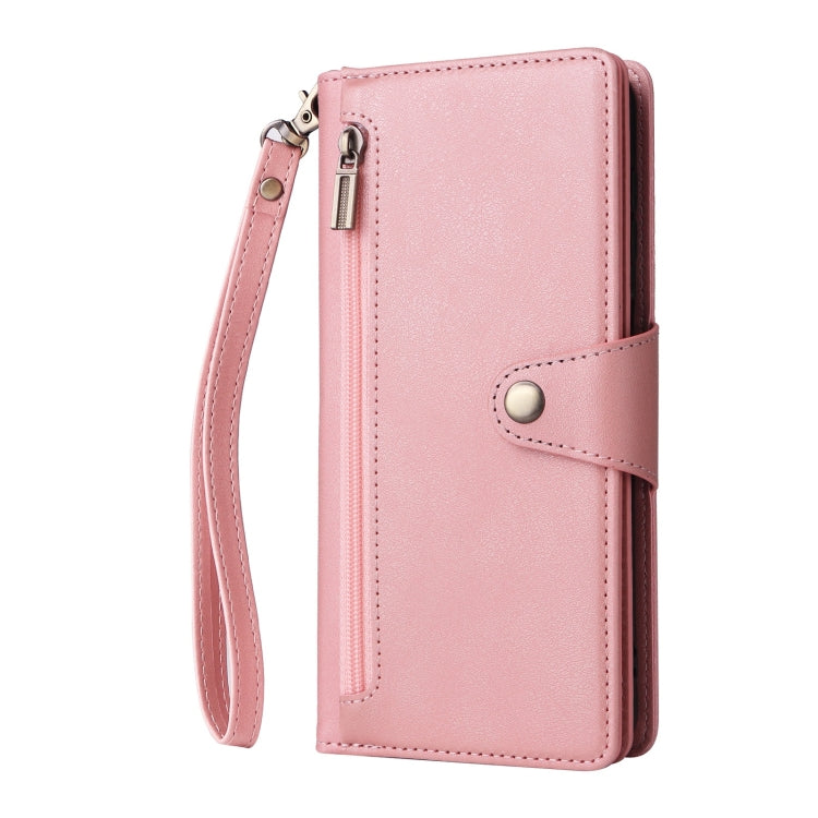 For Samsung Galaxy S25+ 5G Rivet Buckle 9 Cards Three Fold Leather Phone Case(Rose Gold) - Galaxy S25+ 5G Cases by PMC Jewellery | Online Shopping South Africa | PMC Jewellery | Buy Now Pay Later Mobicred