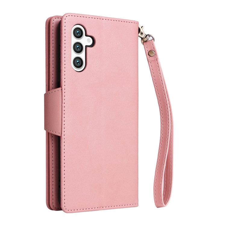 For Samsung Galaxy S25+ 5G Rivet Buckle 9 Cards Three Fold Leather Phone Case(Rose Gold) - Galaxy S25+ 5G Cases by PMC Jewellery | Online Shopping South Africa | PMC Jewellery | Buy Now Pay Later Mobicred