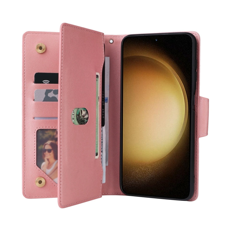 For Samsung Galaxy S25+ 5G Rivet Buckle 9 Cards Three Fold Leather Phone Case(Rose Gold) - Galaxy S25+ 5G Cases by PMC Jewellery | Online Shopping South Africa | PMC Jewellery | Buy Now Pay Later Mobicred